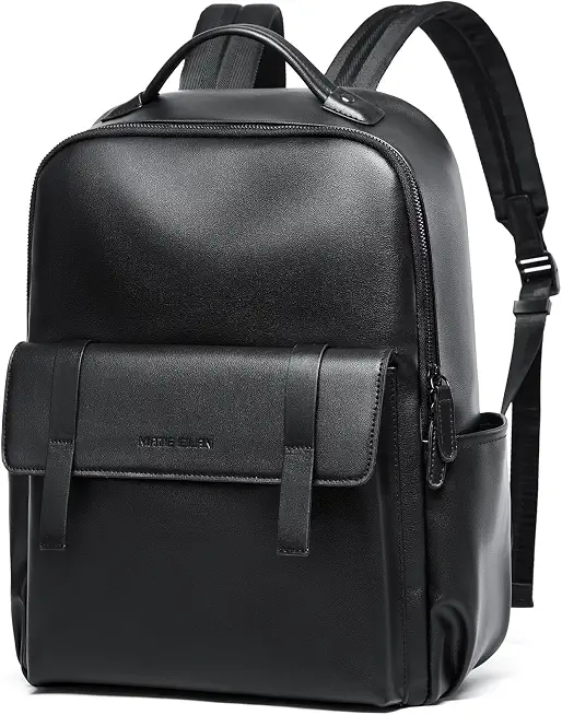 Leather Backpack For Men Fit 15" Laptop Waterproof Vintage Black Work Travel Flip Design Small Pu Backpack For Men Women Casual