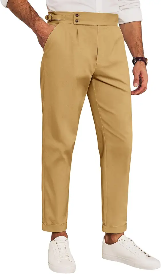 Runcati Mens Chinos Slim Fit Pleated Front Tapered Casual Dress Pants