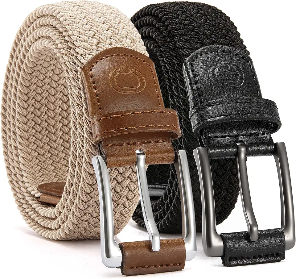 CHAOREN Stretch Belts for Men 2 Pack - Elastic Belt for Golf & Casual Wear