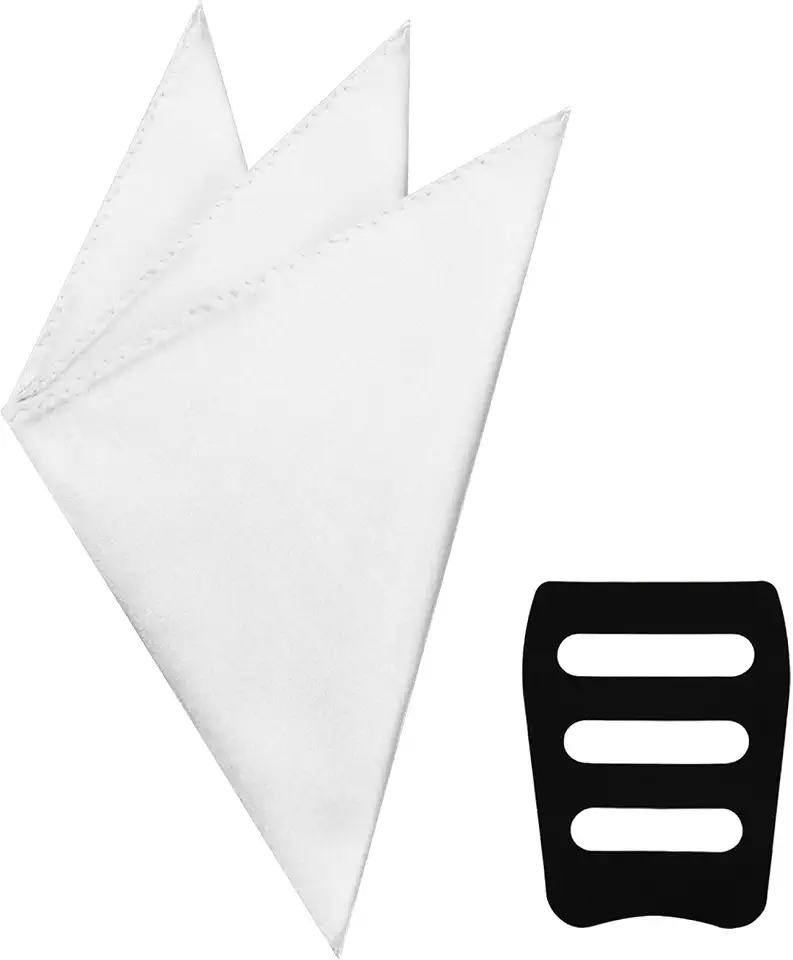 Luckyvestir Pocket Squares for Men, 11" White Black Silk Pocket Square with Holder, Suit Handkerchiefs for Business Wedding