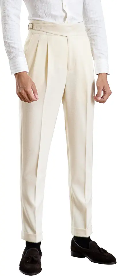 Men's Classic Gurkha Naples Italian Style Dress Pants No Need to tie a Belt