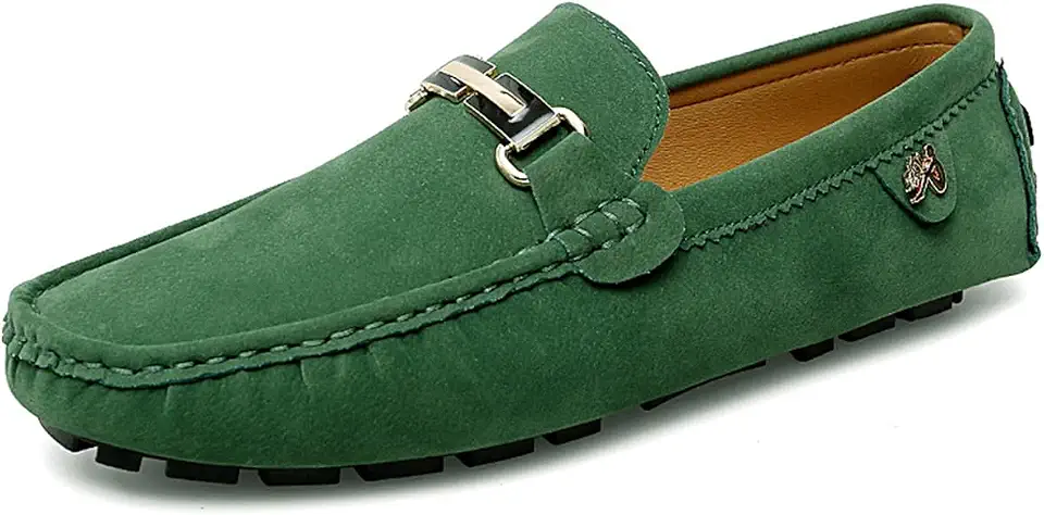Men's Driving Loafers Black Slip-On Suede Buckle Detail Moccasins