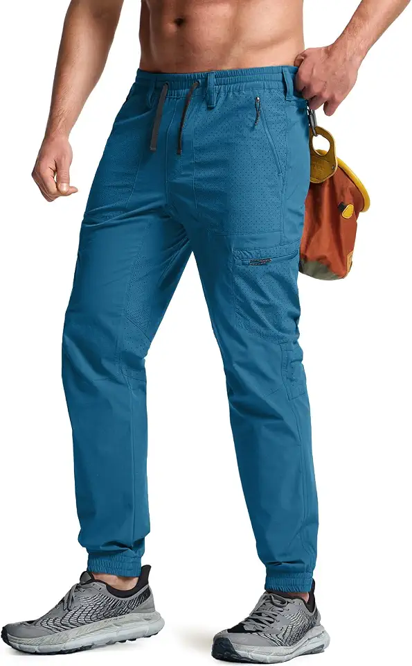CQR Men's Lightweight Vent Hiking Pants, Water-Resistant & Breathable Sports Outdoor Athletic Pants with Elastic Waist