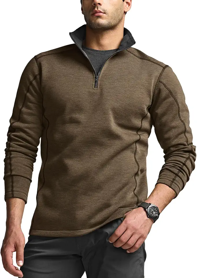 CQR Men's Thermal Fleece Quarter Zip Sweater, Outdoor Lightweight Long Sleeve Pullover, Casual Mock Neck Polo Sweaters