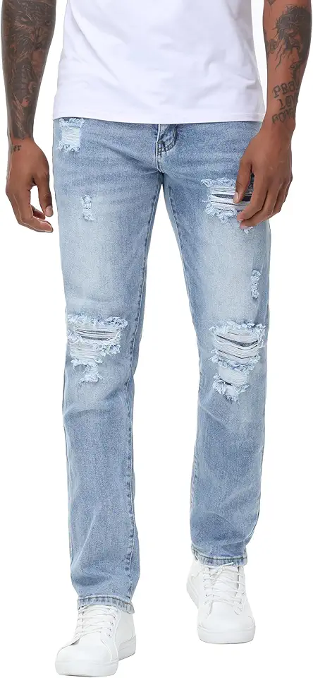 MZNBURAM Men's Stretch Regular Fit Straight-Leg Cotton Fashion Comfort Flex Waist Denim Pants Jeans
