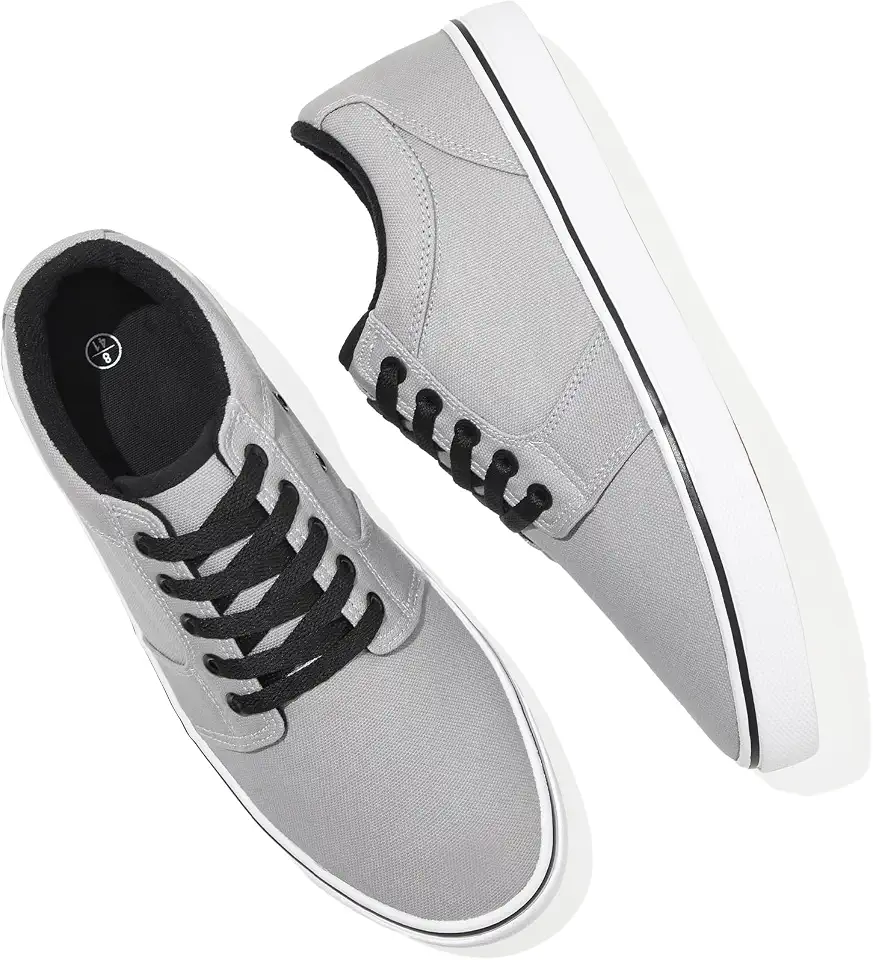 BENPAO Mens White Casual Shoes All Black Fashion Sneakers for Men Low Top Lace Up Canvas Shoes