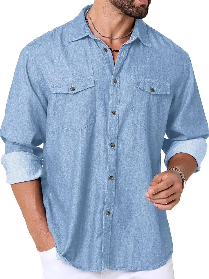 Mens Button Up Shirt Long Sleeve Button Down Work Shirt