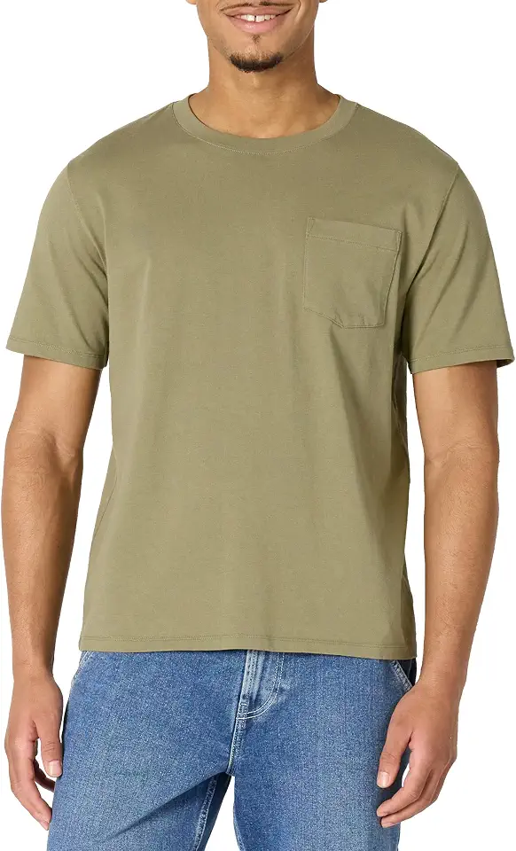 Men's Washed Olive Green Heavyweight Pocket T Shirt