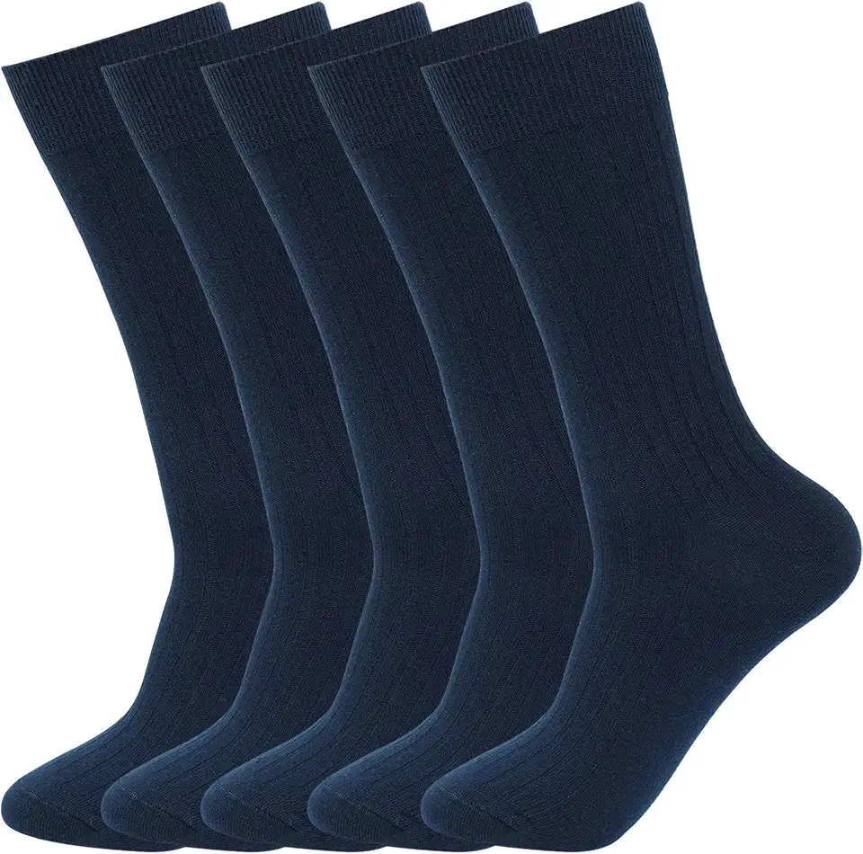 Men's Dress Crew Socks 5 Pairs Mens Cotton Calf Business Formal Socks Soft Breathable Athletic Long Sport Socks