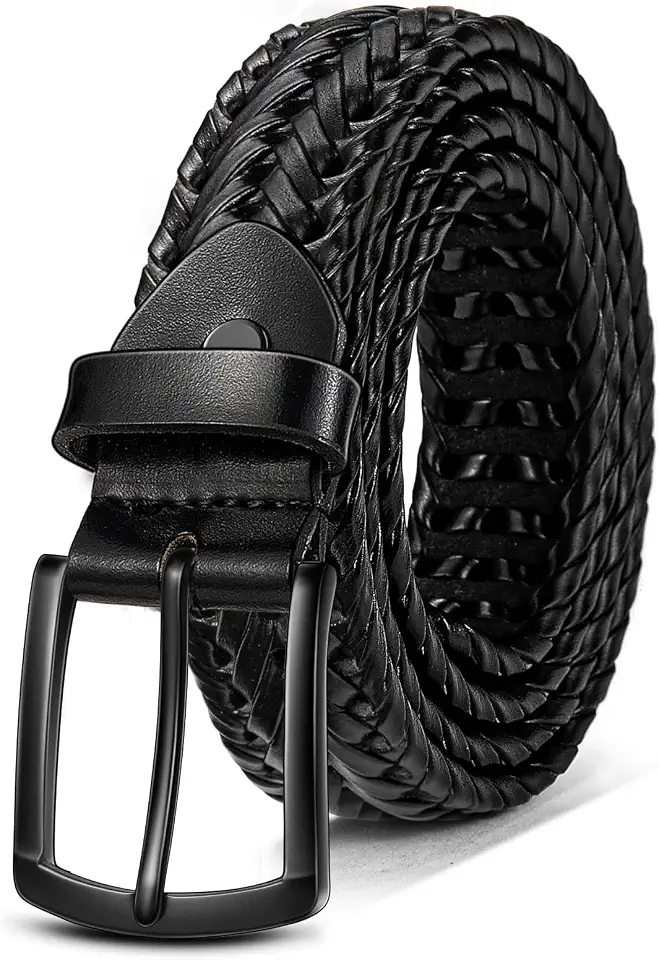KEMISANT Woven Braided Leather Belt Holeless For Men Golf 1 3/8"-Gift Boxed