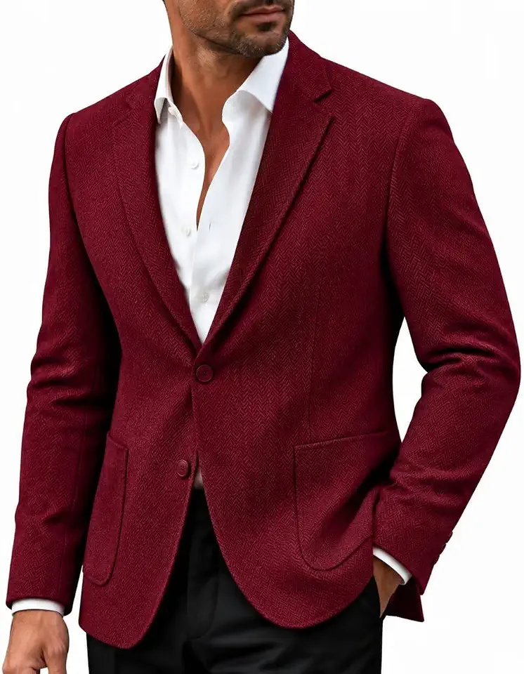 Men Herringbone Tweed Blazer Vintage Wool Blend Sport Coat for Men