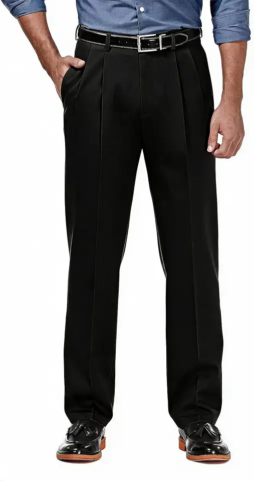 Mens Pleated Dress Pants Expandable Waist Classic Fit Slacks