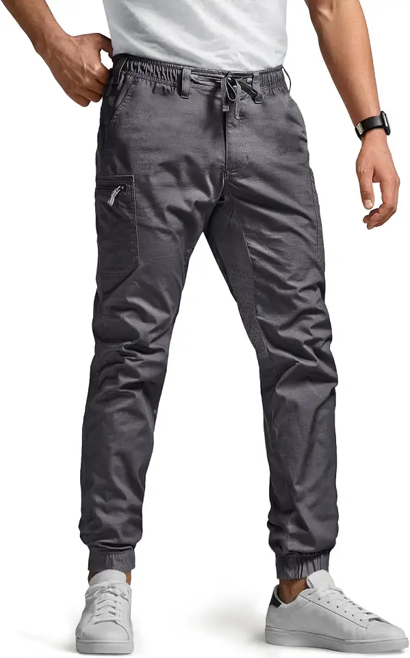 CQR Men's Flex Lightweight Joggers, Elastic Waist Drawstring Casual Pants, Tapered Fit Water Resistant Outdoor Cargo Pants
