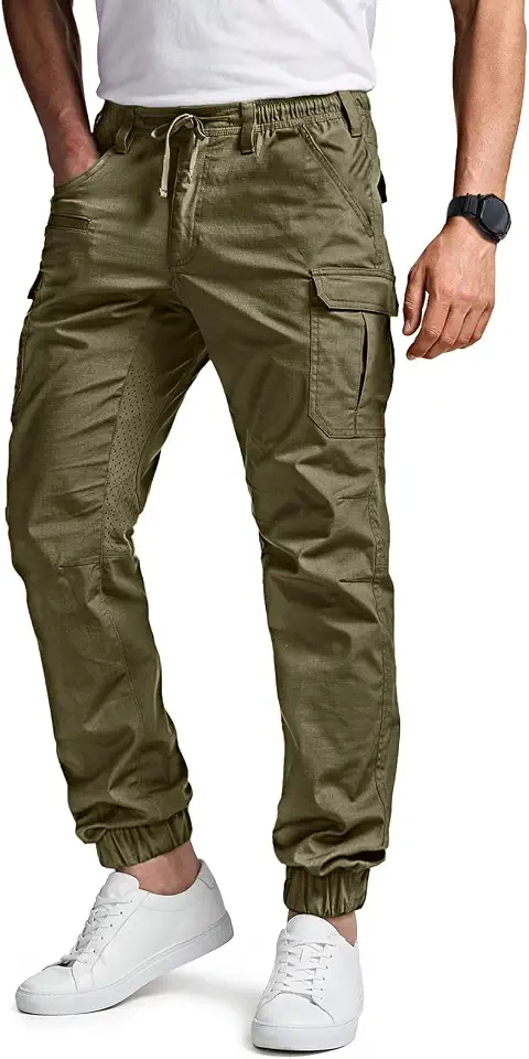CQR Men's Flex Lightweight Joggers, Elastic Waist Drawstring Casual Pants, Tapered Fit Water Resistant Outdoor Cargo Pants