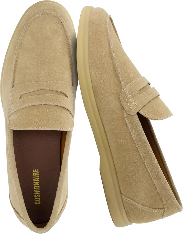 CUSHIONAIRE Selby Men's Genuine Leather Slip-On Casual Penny Loafers – Memory Foam, Rubber Sole