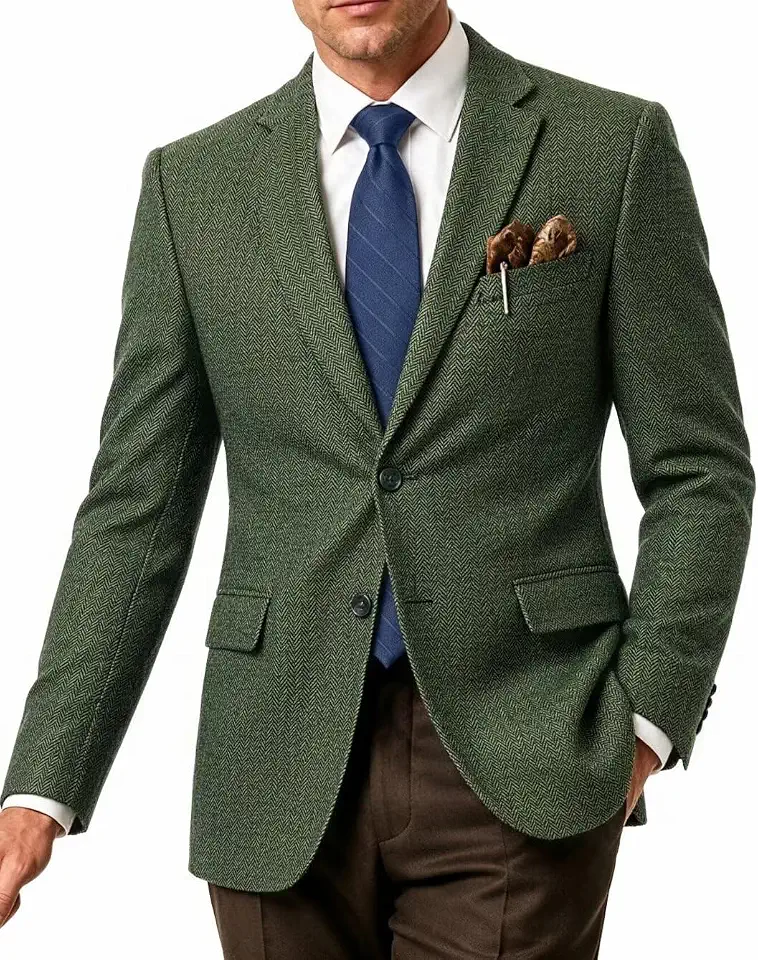 Global Recycled Standard Tweed Men Suit Blazer Jacket Retro Sport Coats Suits Separates Tux Blazer