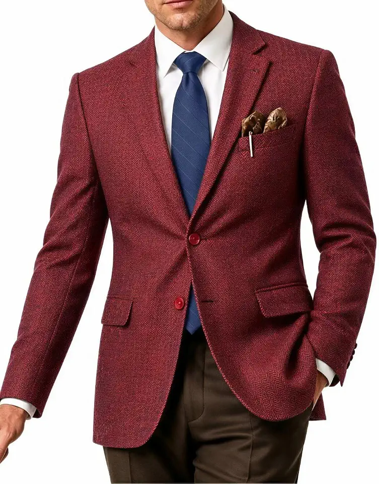 Global Recycled Standard Tweed Men Suit Blazer Jacket Retro Sport Coats Suits Separates Tux Blazer