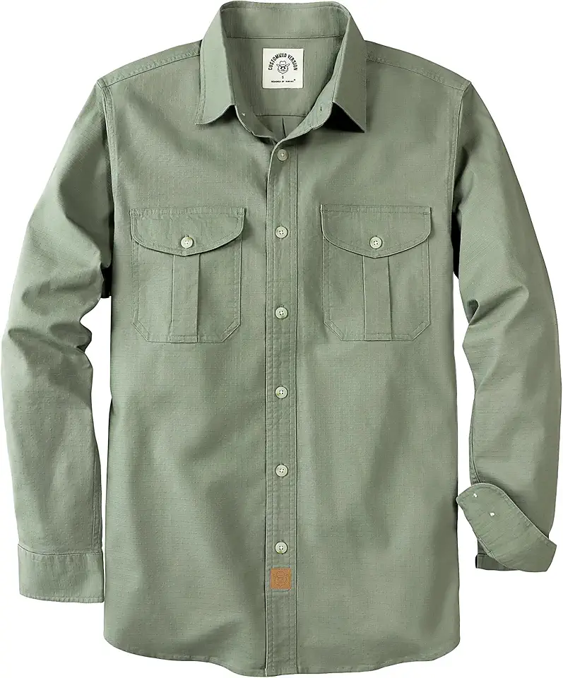 Dubinik® Canvas Long Sleeve Shirts for Men Button Up Work Shirt Sturdy Durable Stretch Casual Warm