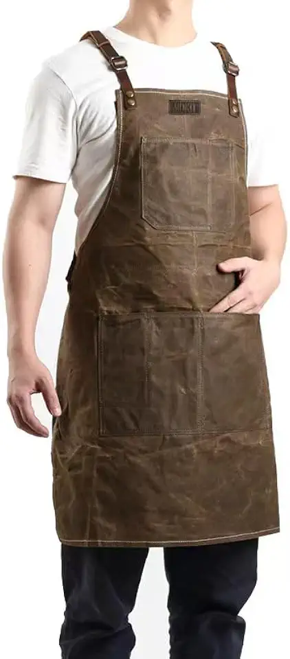 Midkit Chef & BBQ Apron for Men Waxed Canvas Workwear with Pockets