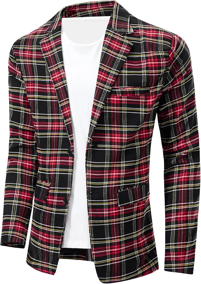 NOVOCCT Men's Plaid Blazer Jacket Slim Fit Lightweight Sport Coat