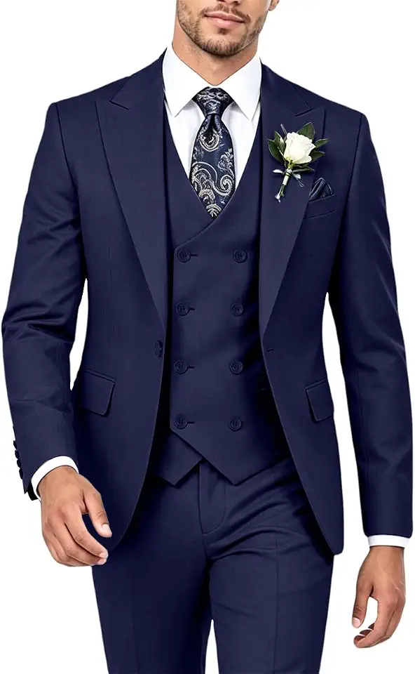 Global Recycled Standard Mens Suits 3 Piece Double Breasted Slim Fit Suit Mens Wedding Prom Tuxedo