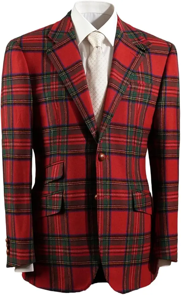 Men's Plaid Tweed Blazer Christmas Jacket Vintage Wool Blend Coat
