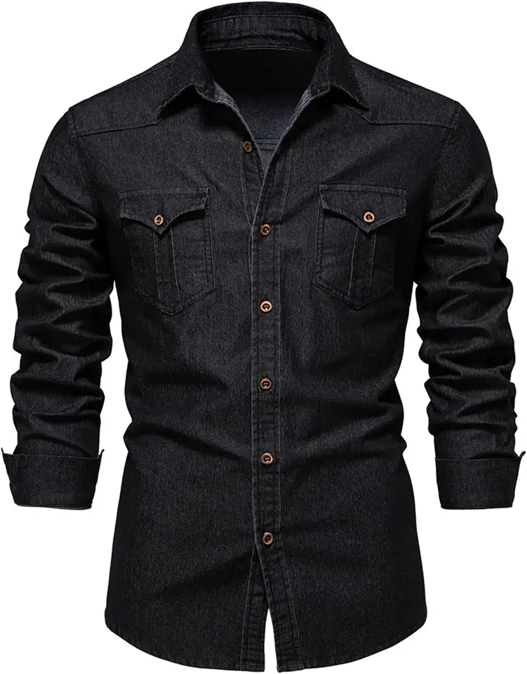 Global Recycled Standard Kissonic Mens Denim Shirts Long Sleeve Slim Fit Jean Shirt for Men