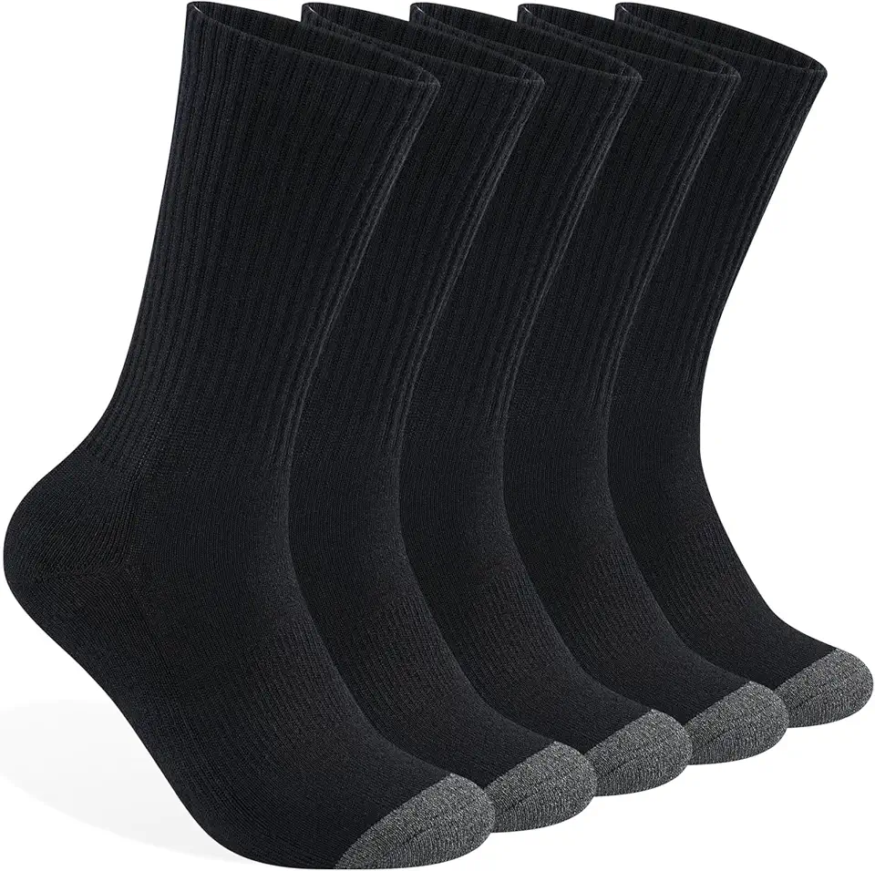 Monxiery Mens Cotton Cushioned Crew Socks, Athletic Performance Moisture Wicking Work socks