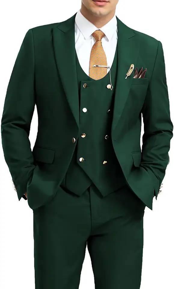 Global Recycled Standard Men's Suits 3 Piece Slim Fit Tuxedo Suit One Button Double Breasted Men Wedding Prom Homecoming Suits Blazer Vest Pants
