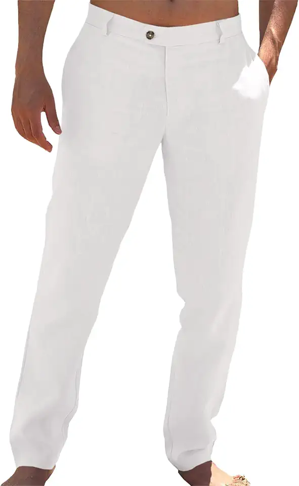 Runcati Mens Casual Pants Linen Dress Loose Summer Beach Yoga Trousers