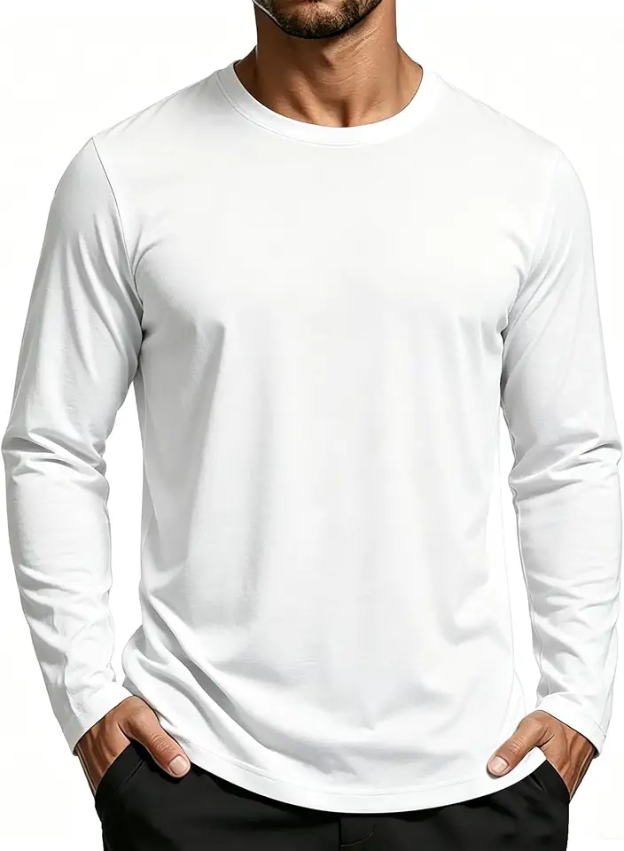 KINGFEN Men's Crewneck T-Shirt Long Sleeve Cotton Casual Pullover Basic Tee Shirts