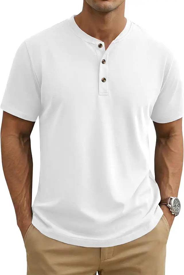 MAGNIVIT Mens Henley Shirts Short Sleeve Cotton Button Collarless T-Shirts | Henley,3 Button,Pure Cotton,Short Sleeve,Casual and Work,Breathable,Versatile,Soft,Comfortable