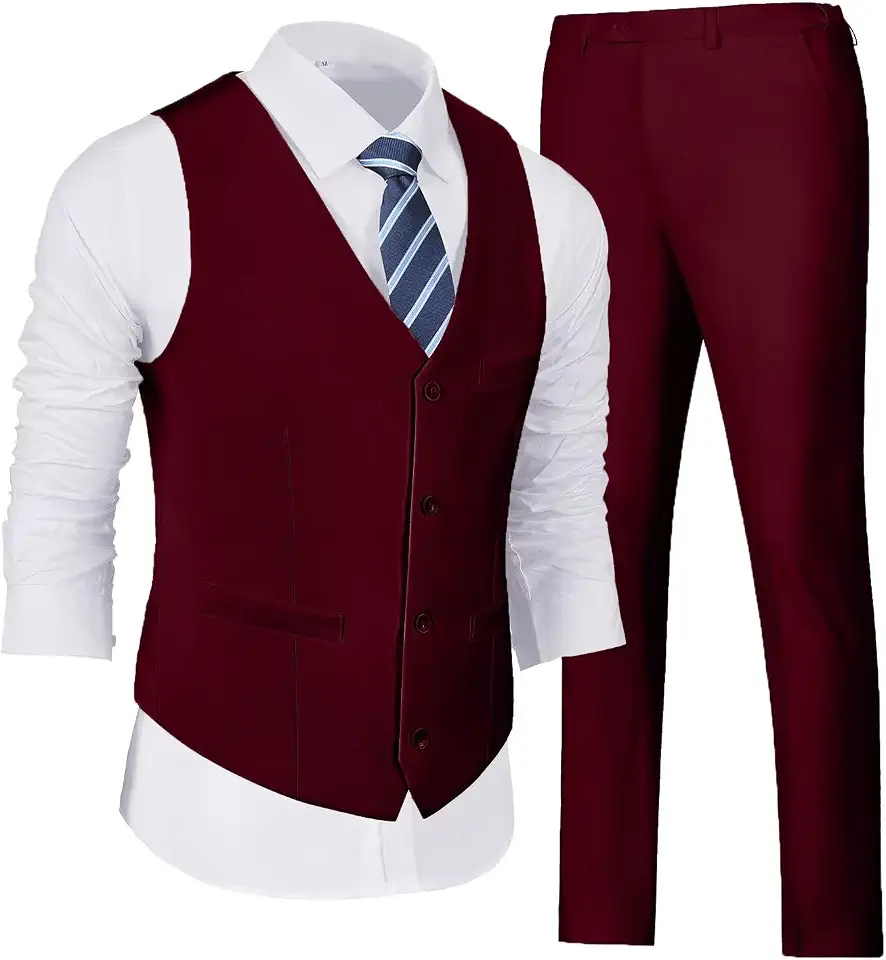 Global Recycled Standard Wehilion Men's Suits 2 Pieces, Vest Pants Set for Men, V-Neck Slim Fit Casual Suit Waistcoat