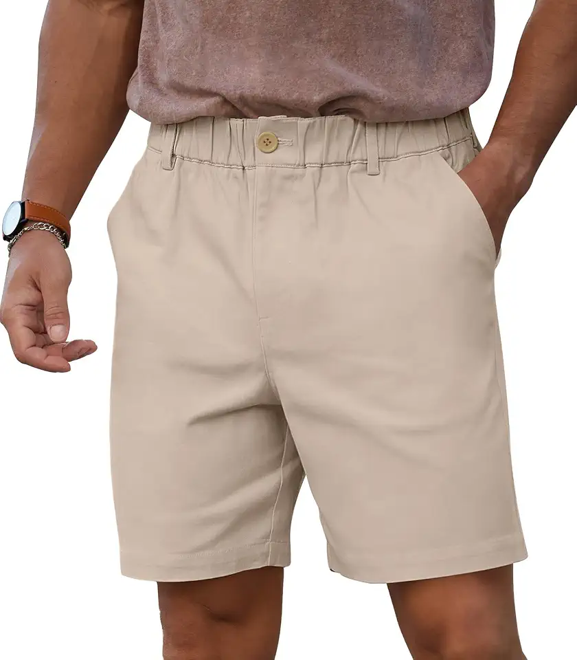 RQP Men's Cotton Casual Shorts Classic-fit 7" Chino Shorts Elastic Waist