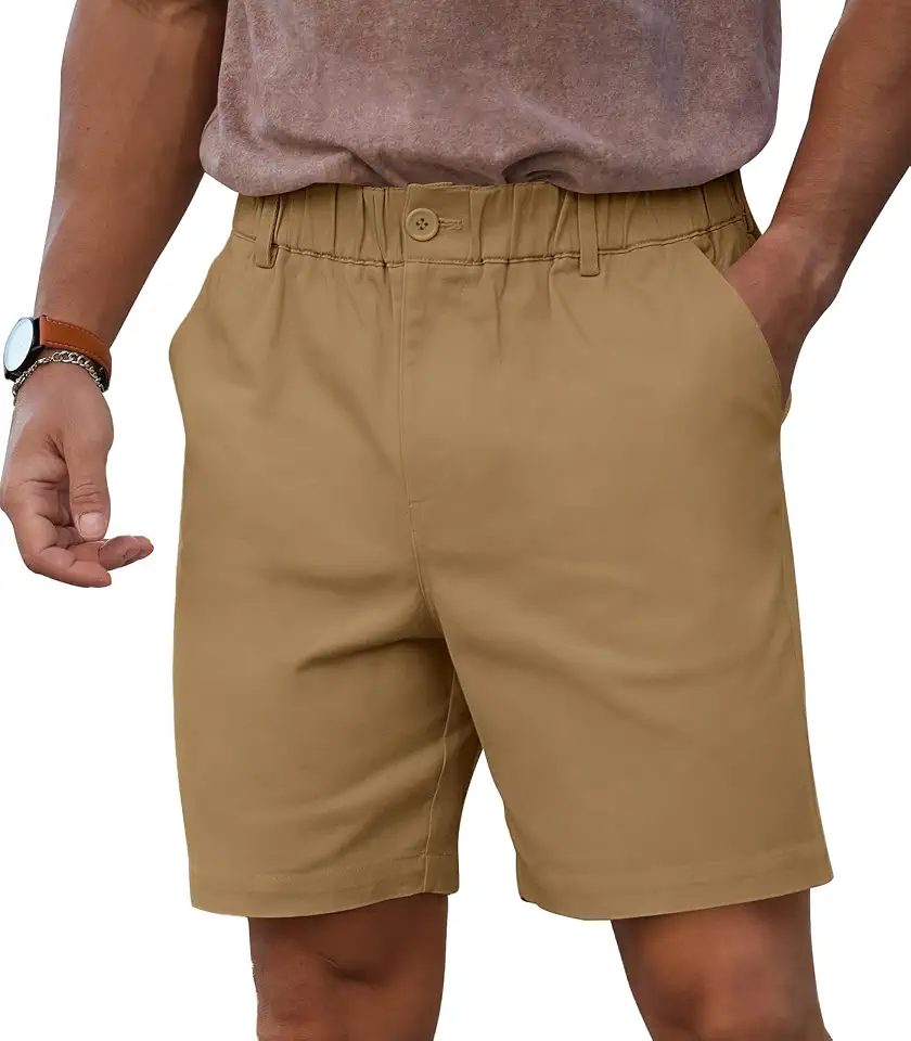 RQP Men's Cotton Casual Shorts Classic-fit 7" Chino Shorts Elastic Waist