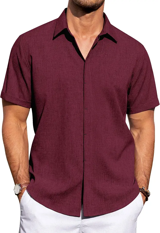 Global Recycled Standard J.VER Men's Linen Shirts Casual Short Sleeve Button Down Shirt Beach Vacation Cruise Summer Wedding Cotton Tops