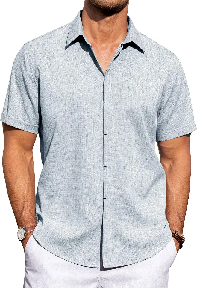 Global Recycled Standard J.VER Men's Linen Shirts Casual Short Sleeve Button Down Shirt Beach Vacation Cruise Summer Wedding Cotton Tops