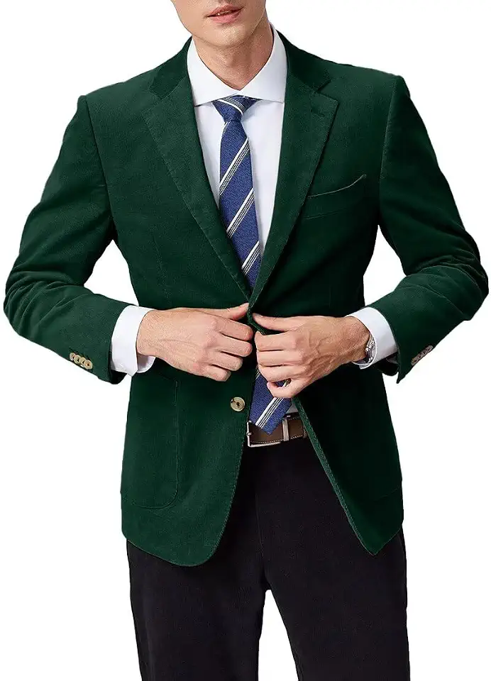 Corduroy Suit Jacket for Men Slim Fit 2 Button Prom Casual Blazer