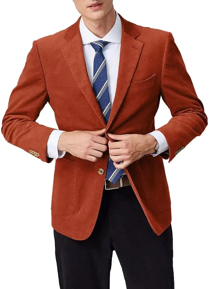 Global Recycled Standard Corduroy Suit Jacket for Men Slim Fit 2 Button Prom Casual Blazer