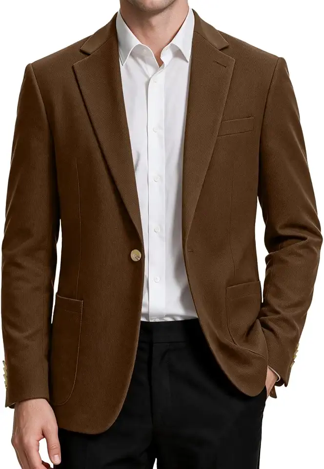 Global Recycled Standard Corduroy Suit Jacket for Men Slim Fit 2 Button Prom Casual Blazer
