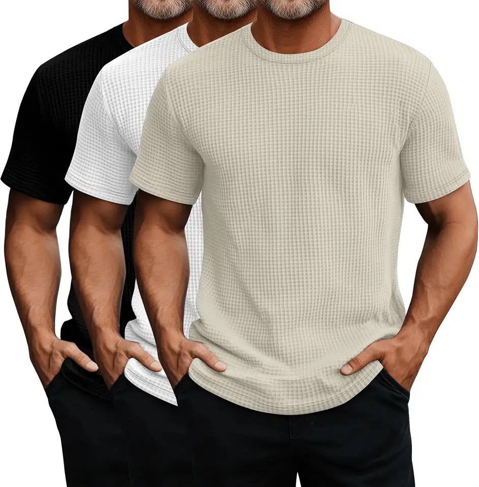 Ficerd 3 Pack Men's Waffle Knit T-Shirts
