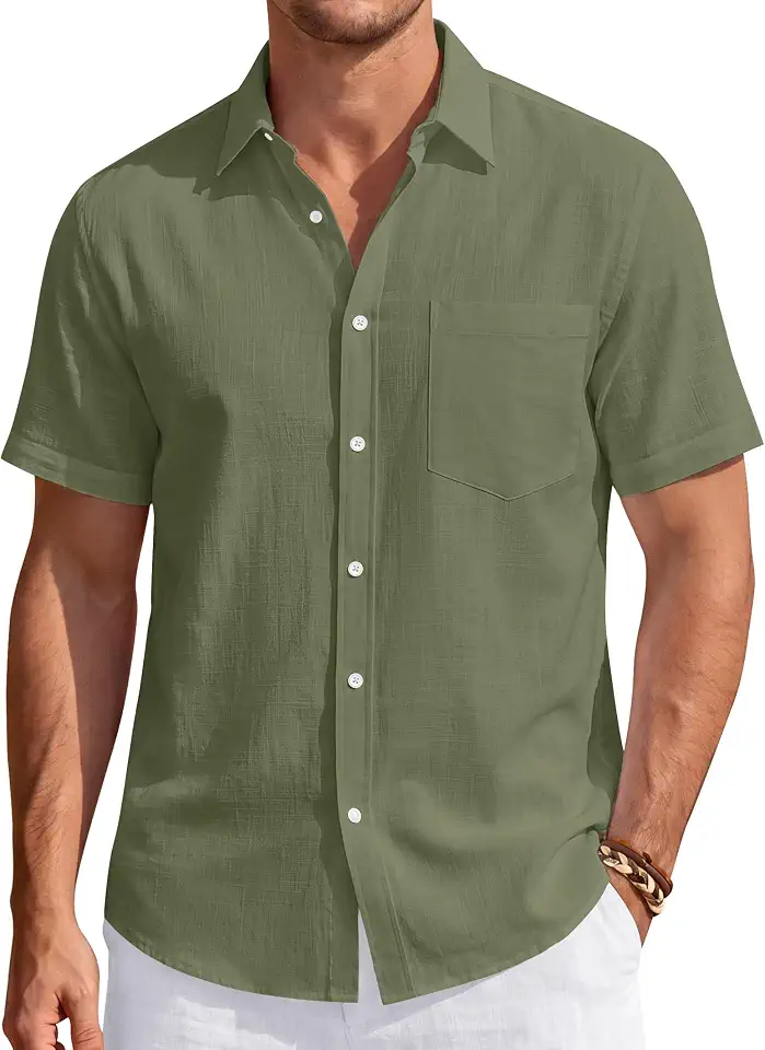 Men's Sage Green Short Sleeve Linen Guayabera Shirt