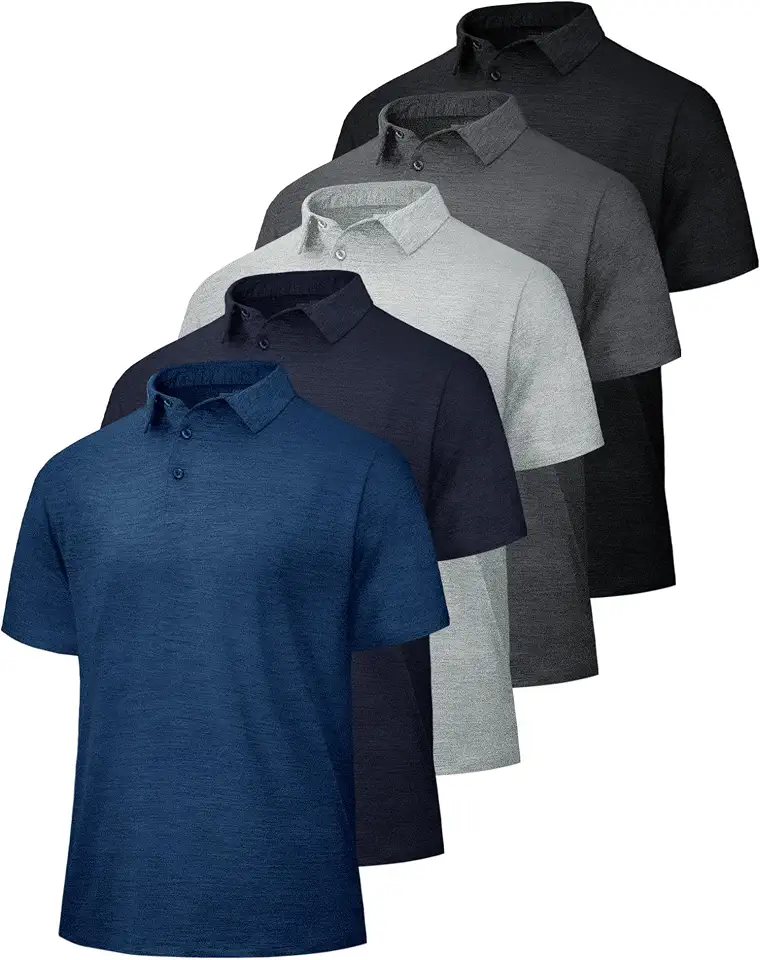 OEKO-TEX STANDARD 100 BOOJO 5 Pack Polo Shirts for Men - Quick Dry Moisture Wicking Performance Short Sleeve Mens Golf Shirts for Work Athletic