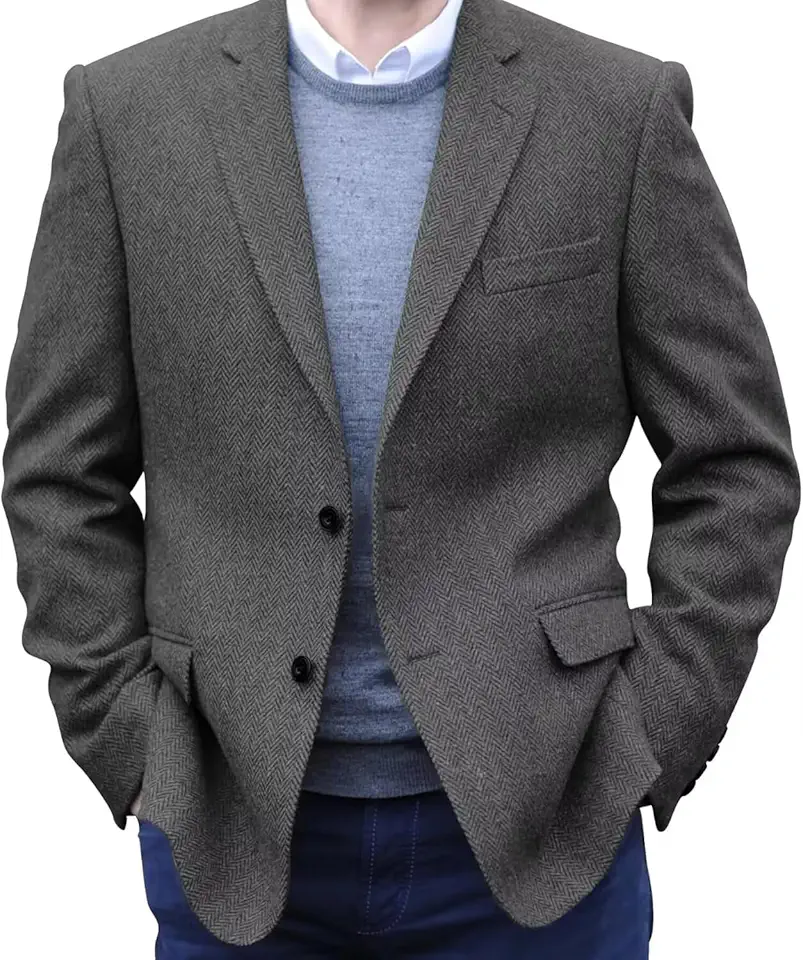 Mens Herringbone Tweed Blazer Men Vintage Suit Jacket