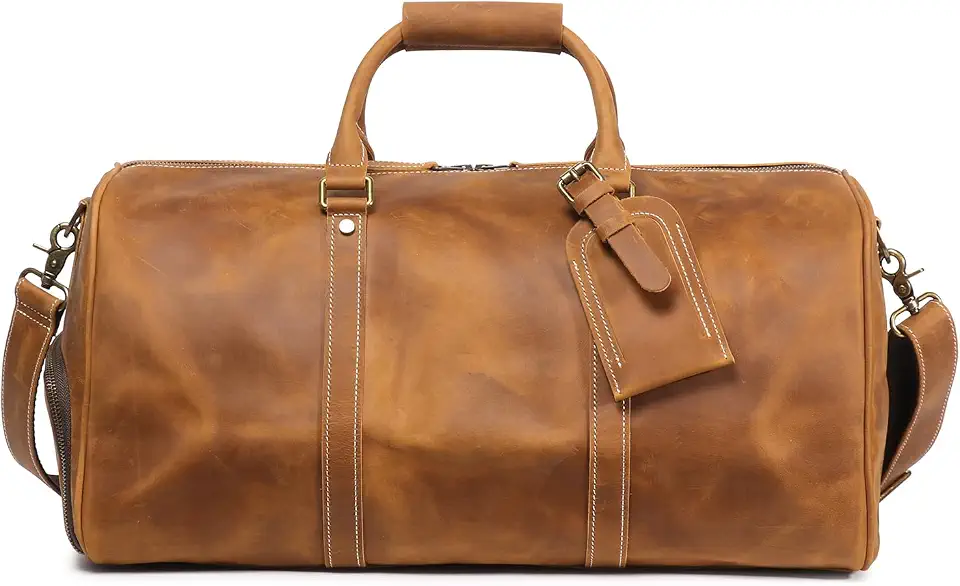 Mens Leather Weekend Bag Classic Leather Travel Duffel Bags YKK Zipper with Shoes Compartment Sports Vintage Travel Luggage Overnight Carry On Bags (Vintage Brown, 20 Inch)