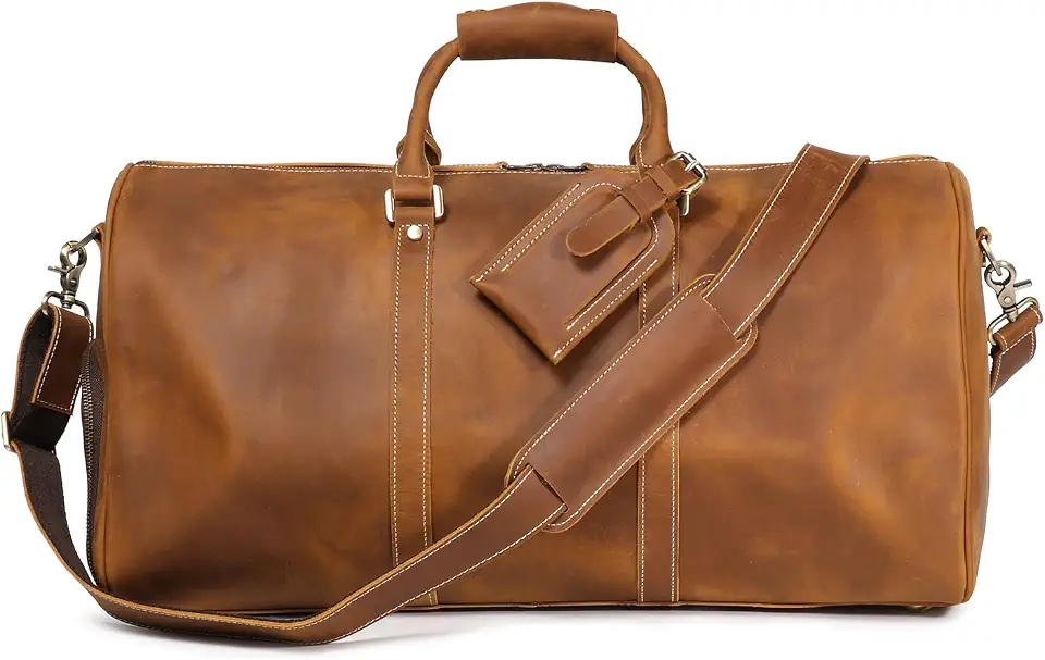 Men's Cognac Brown Genuine Leather Duffel Bag
