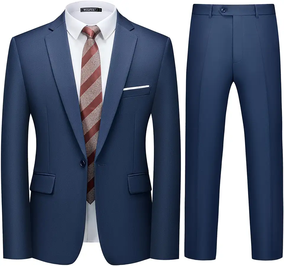 Global Recycled Standard WULFUL Men's 2 Piece Suit, One Button Slim Fit Solid Jacket and Pants Set, Suits for Men Prom Party Wedding & Business