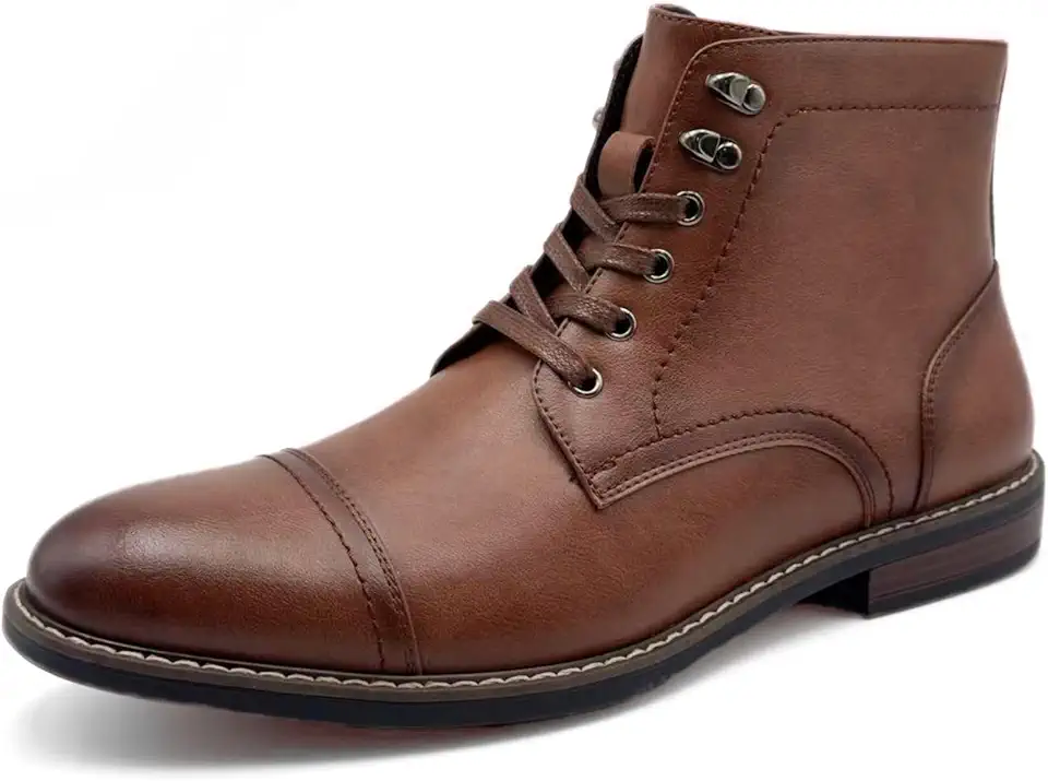 Men's Dress Cap Toe Oxford Boots, Lace Up Ankle Derby Boots