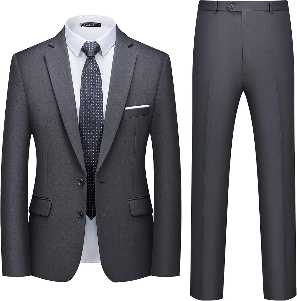 Global Recycled Standard WULFUL Men's 2 Piece Suits Slim Fit Two Button Blazer Jacket Pants Set for Party,Wedding and Business