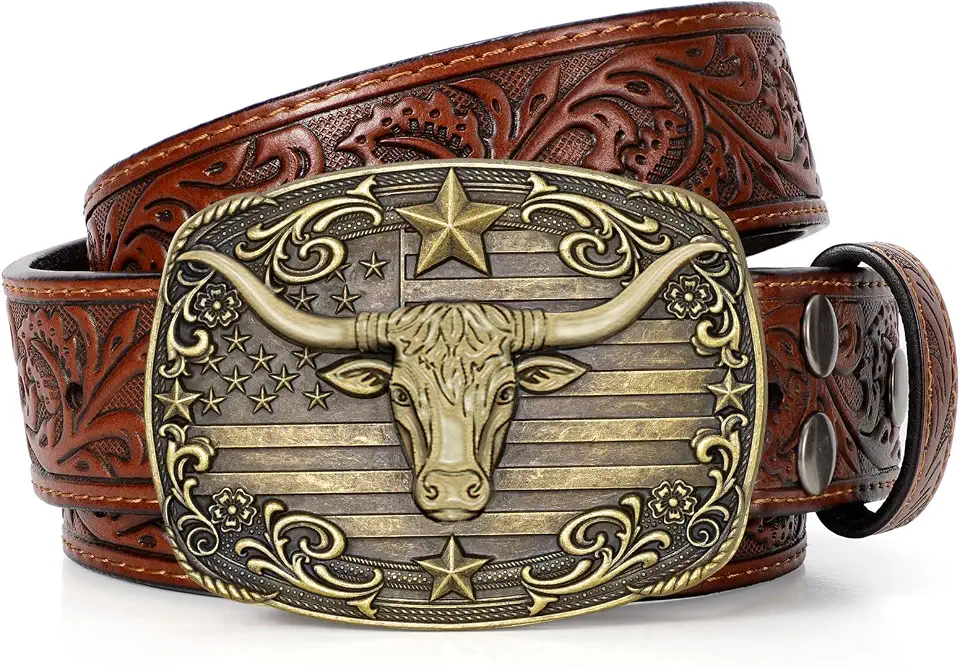 Western Cowboy Belts for Men Women Mens Western Cowboy Belt Bull Buckle